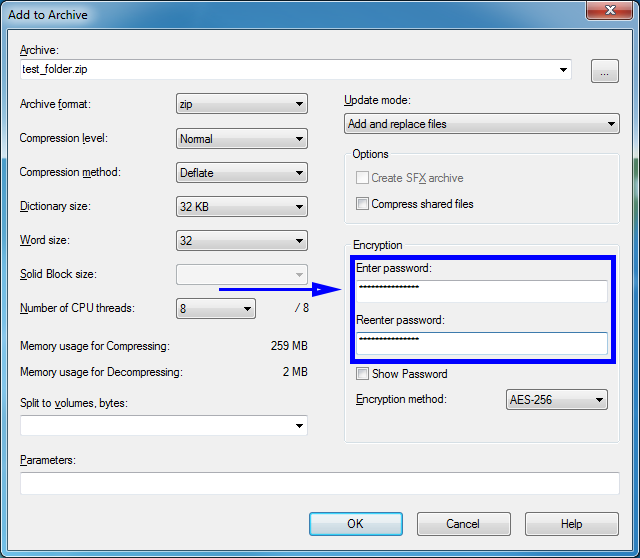 zip files password