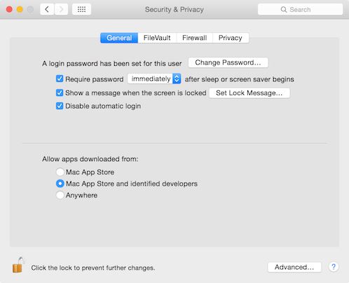 Mac Security & Privacy settings