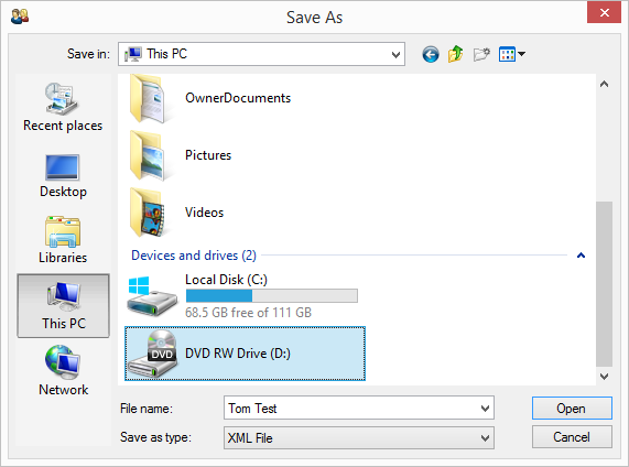 Best Practice export Save As dialog screen