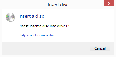 Insert Disc dialog popup