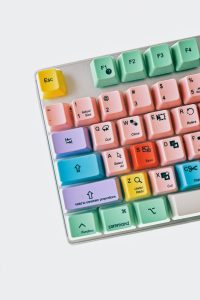 Graphic designer keyboard with multi coloured keys