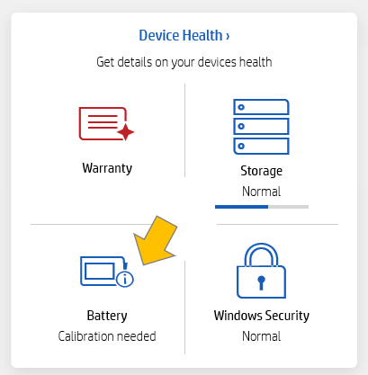 Laptop device health indicating battery calibration