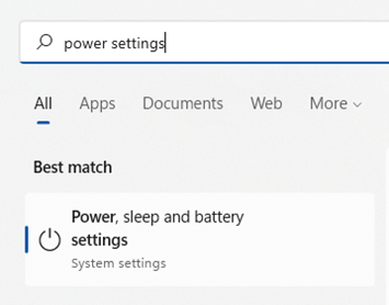 Laptop power settings search results